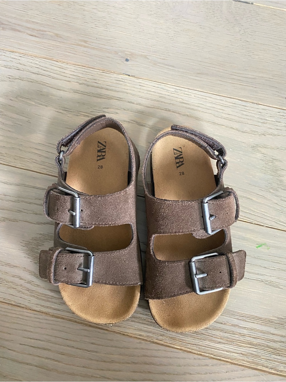 Zara Kids Brown Suede Double-Buckle Sandals- Size 11C